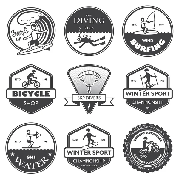 Extreme sports labels set — Stock Vector