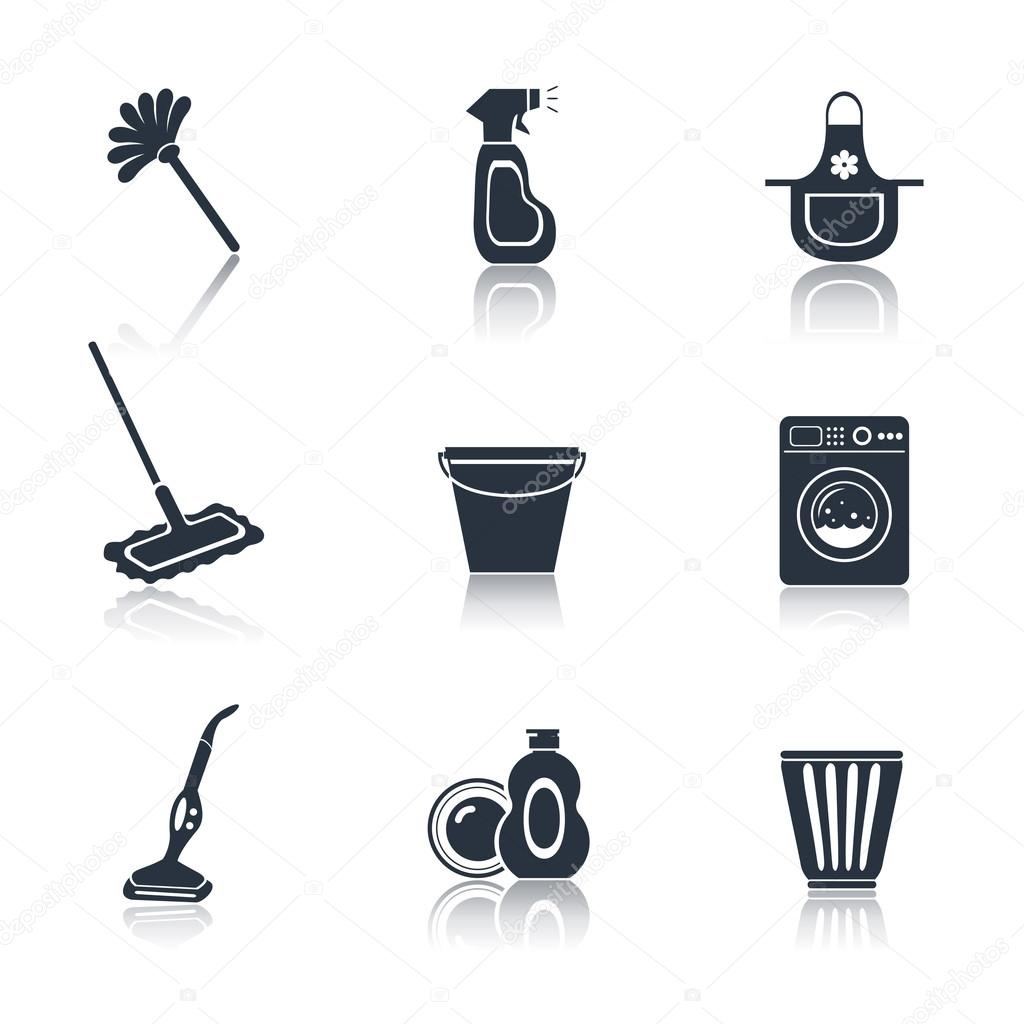 Cleaning icon set black