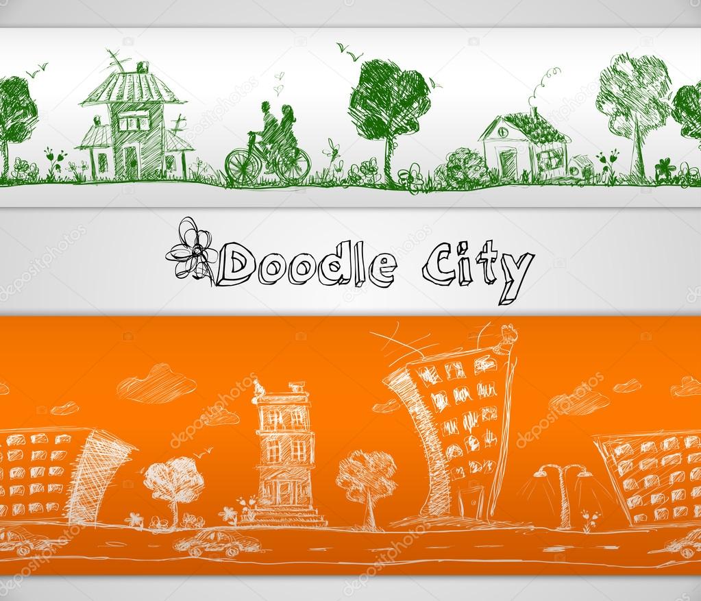 City doodle seamless border
