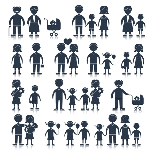 Icônes de famille ensemble noir — Image vectorielle