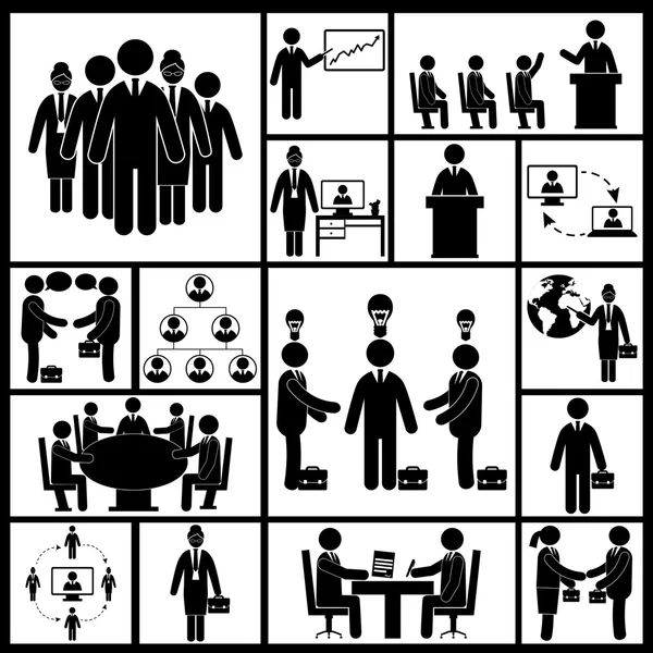 Meeting Icons Set Black — Stock Vector