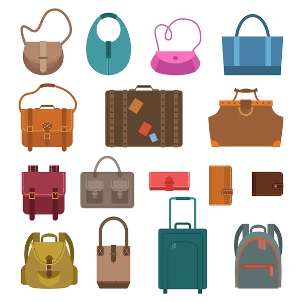 Çantalar renkli simgeler kümesi — Stok Vektör