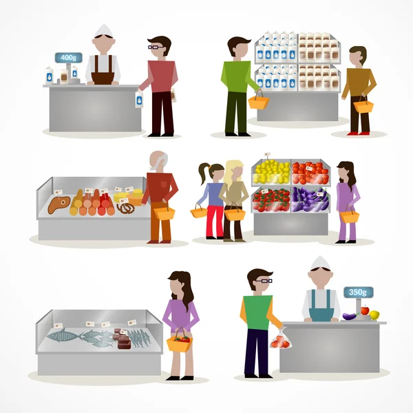 Personas en el supermercado — Vector de stock