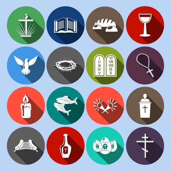 Cristianismo iconos conjunto plana — Vector de stock