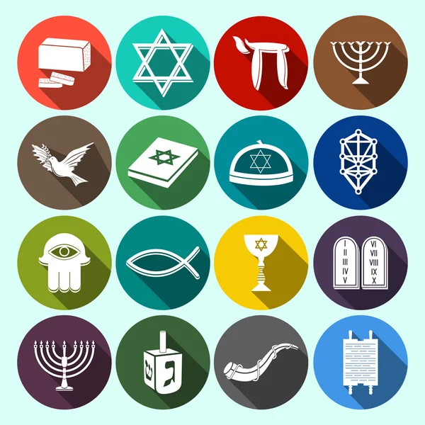Judaism Icons Set Flat — Stock Vector