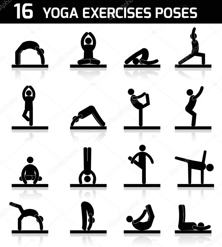Yoga exercises icons black