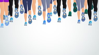 Group running people legs