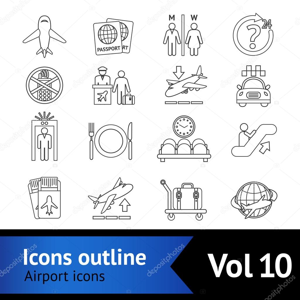 Airport Icons Outline Set