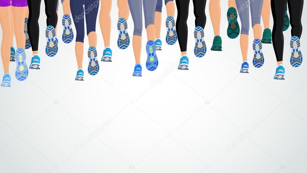 Group running people legs