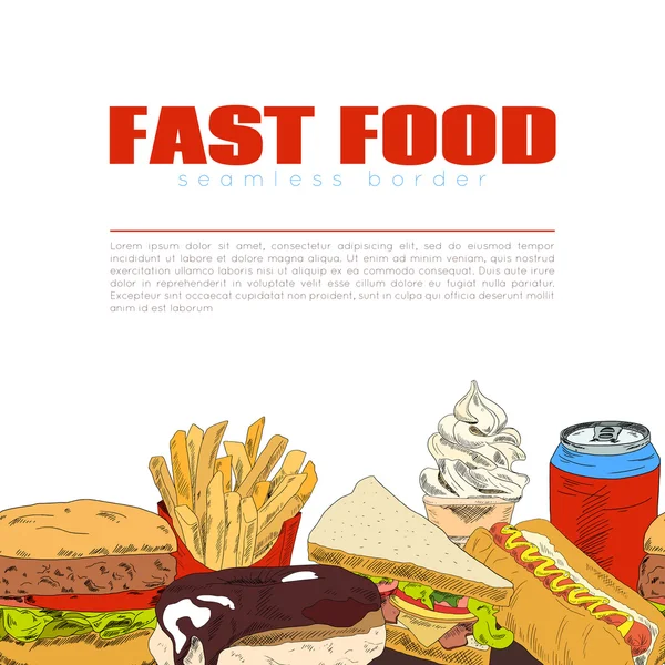 Fast foody plansza bezszwowe granica transparent — Wektor stockowy