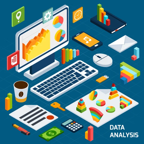 Conjunto de análise de dados isométricos — Vetor de Stock