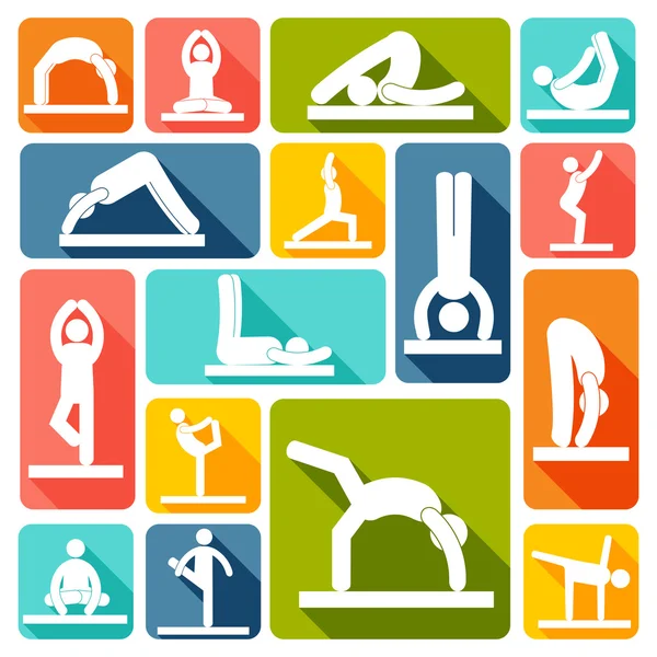 Ejercicios de yoga iconos planos — Archivo Imágenes Vectoriales