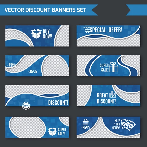 Banderas de descuento conjunto azul — Vector de stock