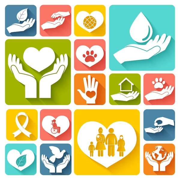 Charity and donation icons flat — Stock Vector