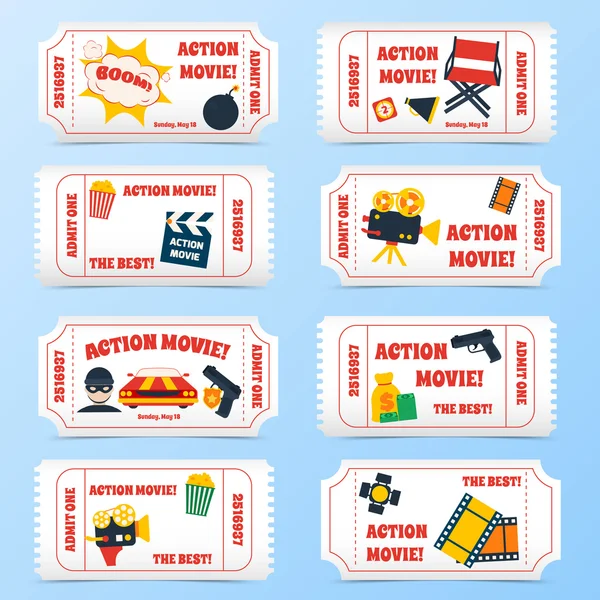 Jeu de tickets de film d'action — Image vectorielle