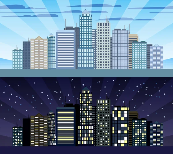 Paysage urbain frontière carrelable jour et nuit — Image vectorielle