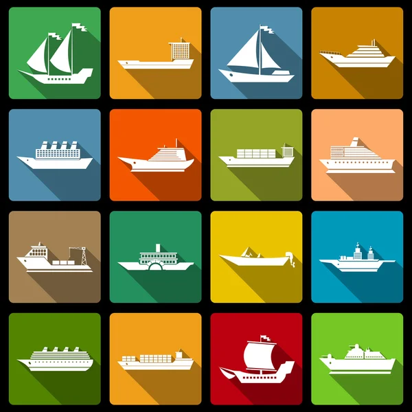 Ship and boats icons set flat — Stock Vector