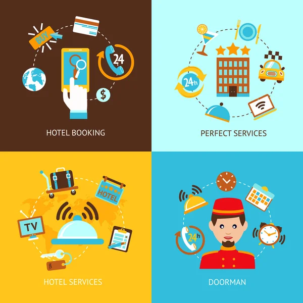 Conjunto plano de iconos del hotel — Vector de stock