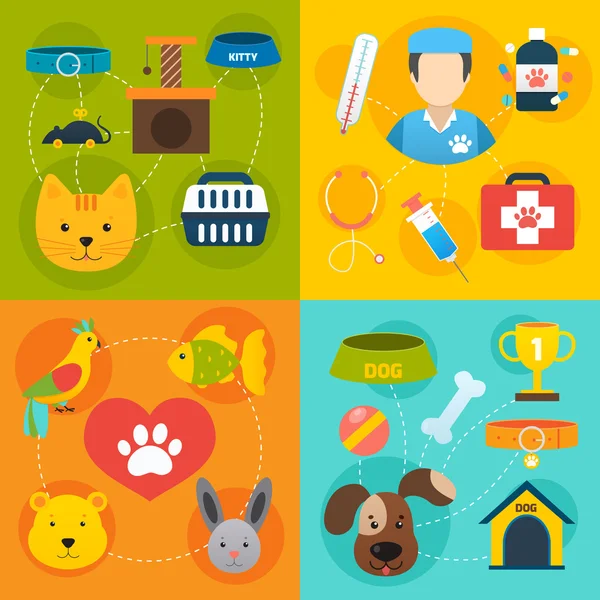 Conjunto de iconos veterinarios plano — Vector de stock