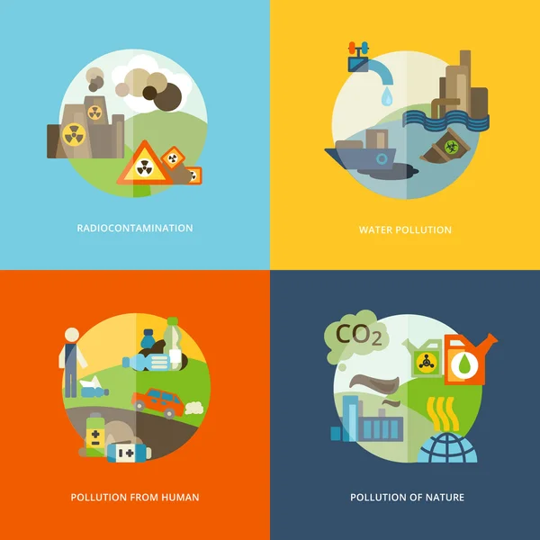 Pollution Icons Flat — Stock Vector