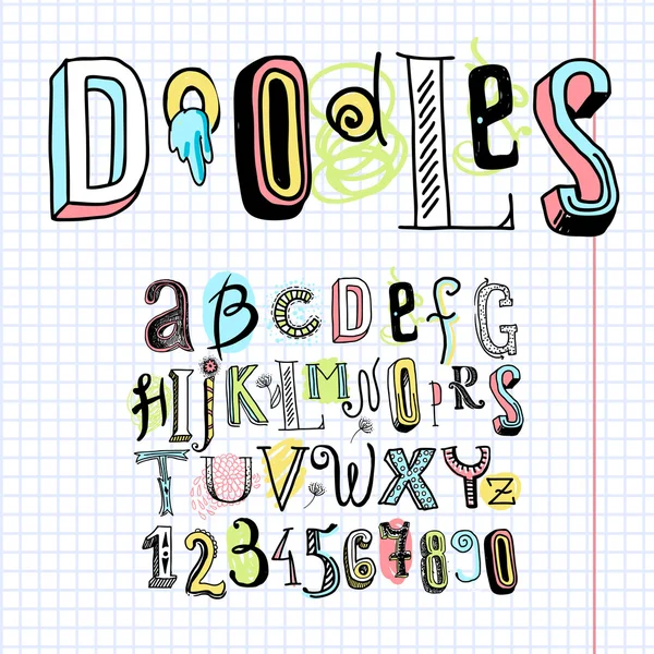 Doodle alphabet font notebook — Stock Vector