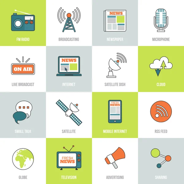 Iconos de medios Línea plana — Vector de stock