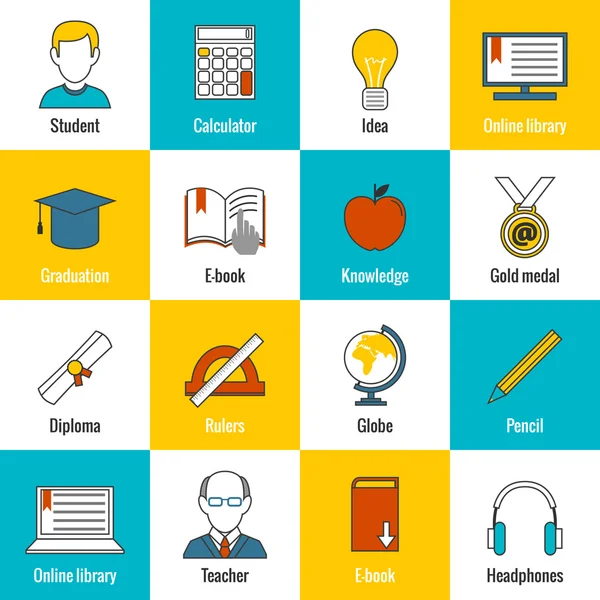 Iconos de educación plana — Vector de stock