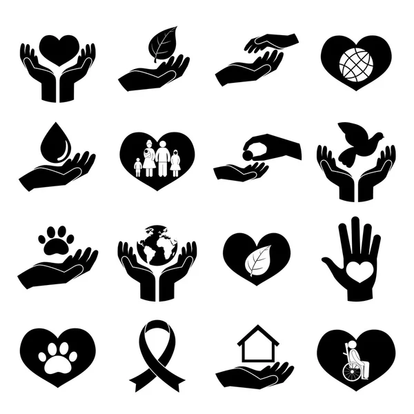 Charity and Donation Icons Black — Stock Vector