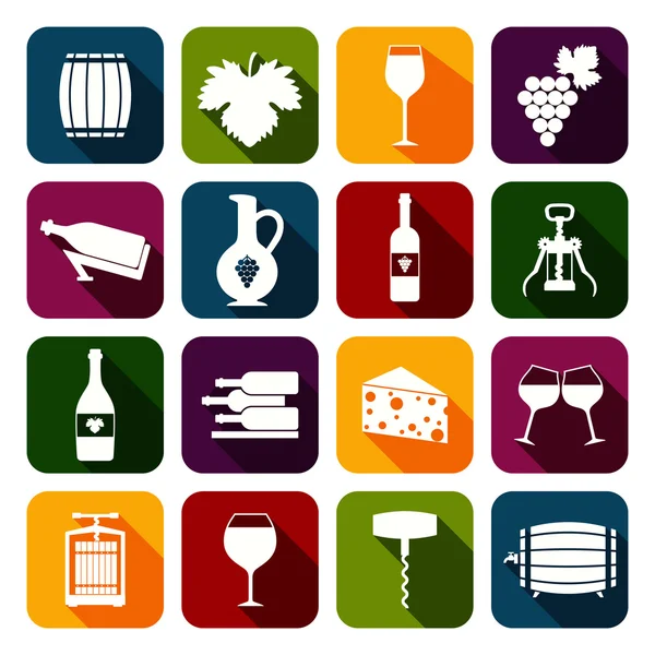 Conjunto de iconos de vino plano — Vector de stock