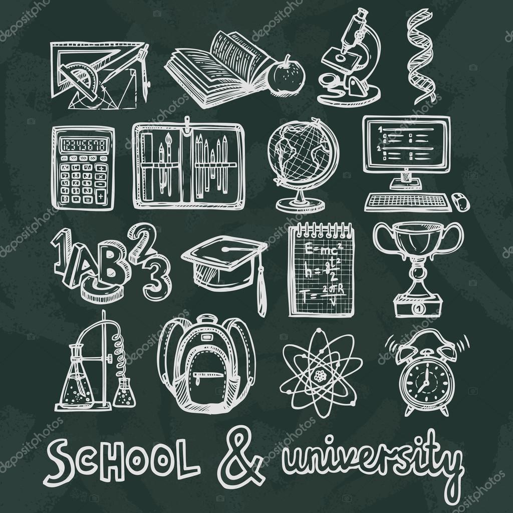 School education chalkboard icons — Stock Vector © macrovector 52696587