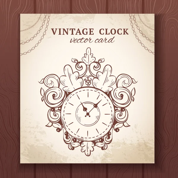 Antigua tarjeta de reloj de pared vintage — Vector de stock