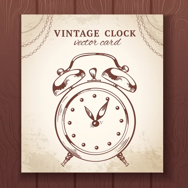 レトロな目覚まし時計の古いカード — ストックベクタ