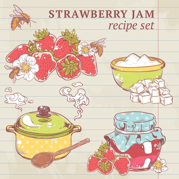 Strawberry jam ingredients — Stock Vector