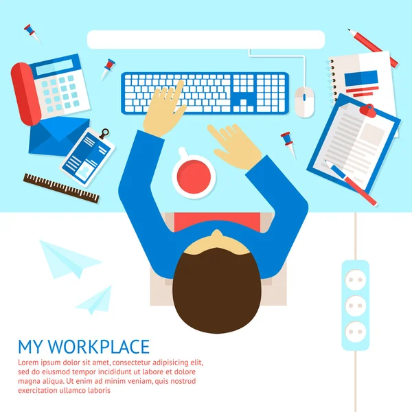 Top vue homme de bureau — Image vectorielle