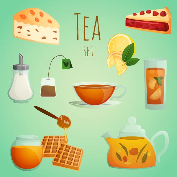 Ozdobny zestaw herbaty — Wektor stockowy