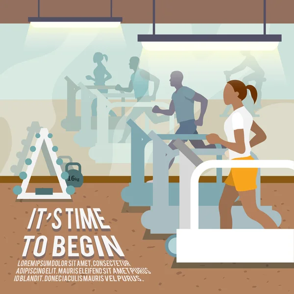 Mensen op loopbanden fitness poster — Stockvector