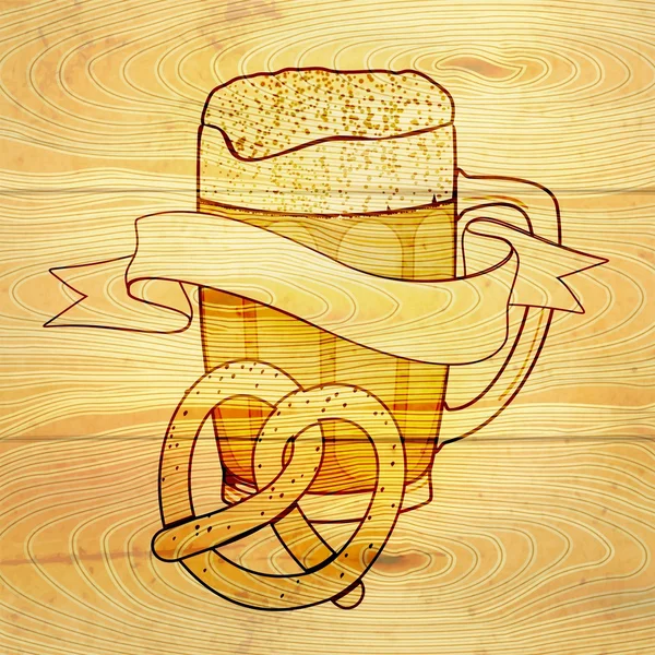 啤酒和椒盐脆饼的背景 — 图库矢量图片