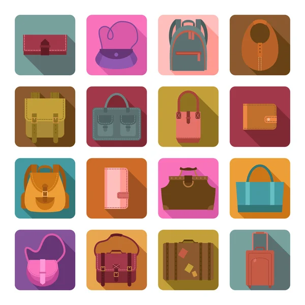 Bolsas de colores iconos planos conjunto — Archivo Imágenes Vectoriales