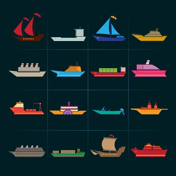 Schiff und Boote Symbole gesetzt — Stockvektor