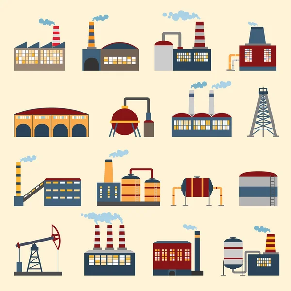 Iconos de edificios industriales — Vector de stock