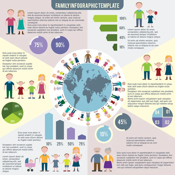 Ícones da família infográficos planos — Vetor de Stock