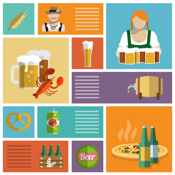 Ícones de cerveja conjunto plana — Vetor de Stock