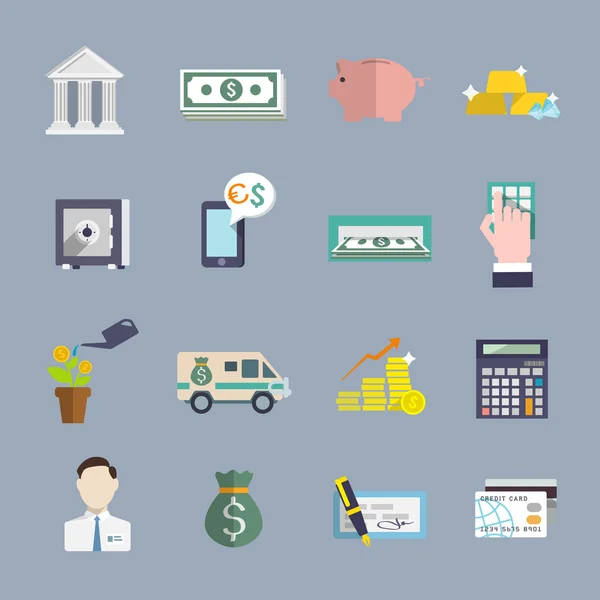 Bank service icons flat set — Stock Vector