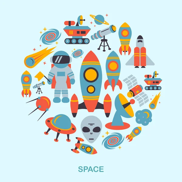Space icons flat — Stock Vector