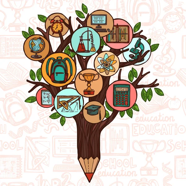 Drzewo z ikonami edukacji — Wektor stockowy