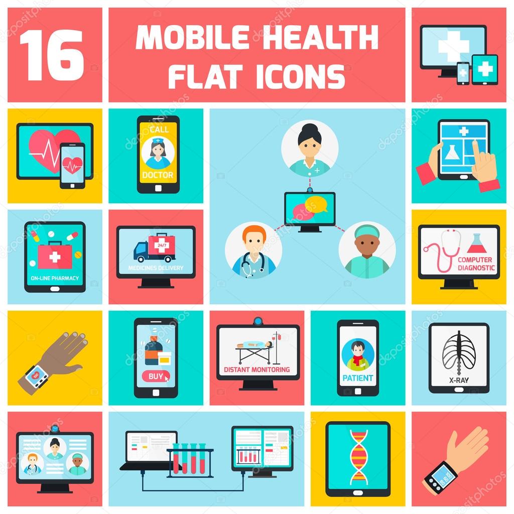 Mobile health icons set