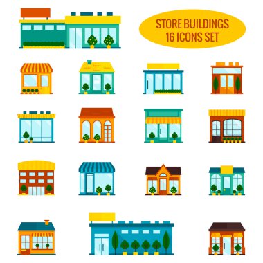 Store building icons set clipart