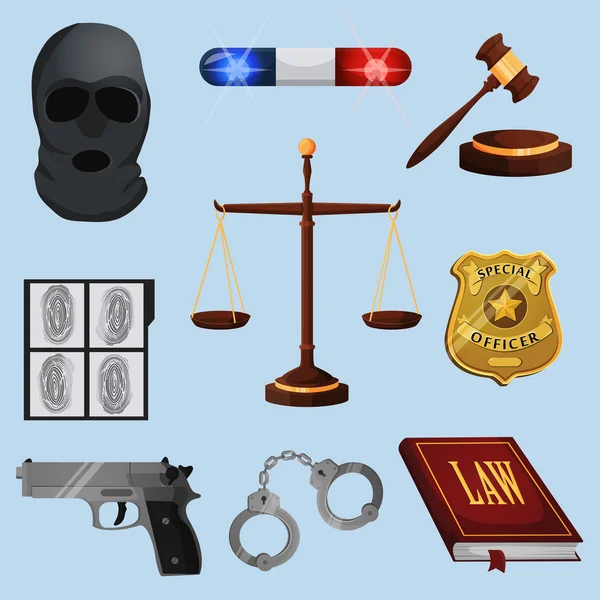 Law and justice icons set — Stock Vector
