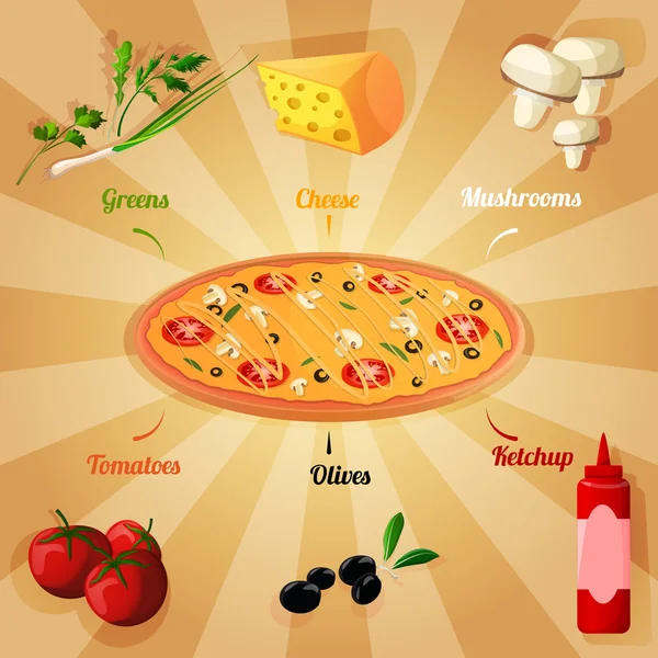 Плакат ингредиентов для пиццы — стоковый вектор