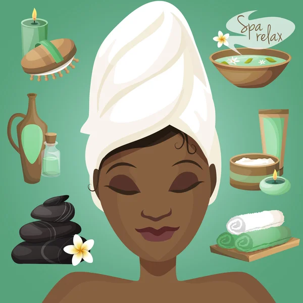 Mujer negra en spa — Vector de stock
